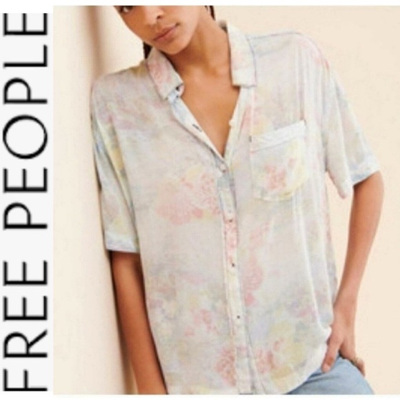 Free People We The Free Good Vibes Button Front Short Sleeve Shirt s - Picture 2 of 13